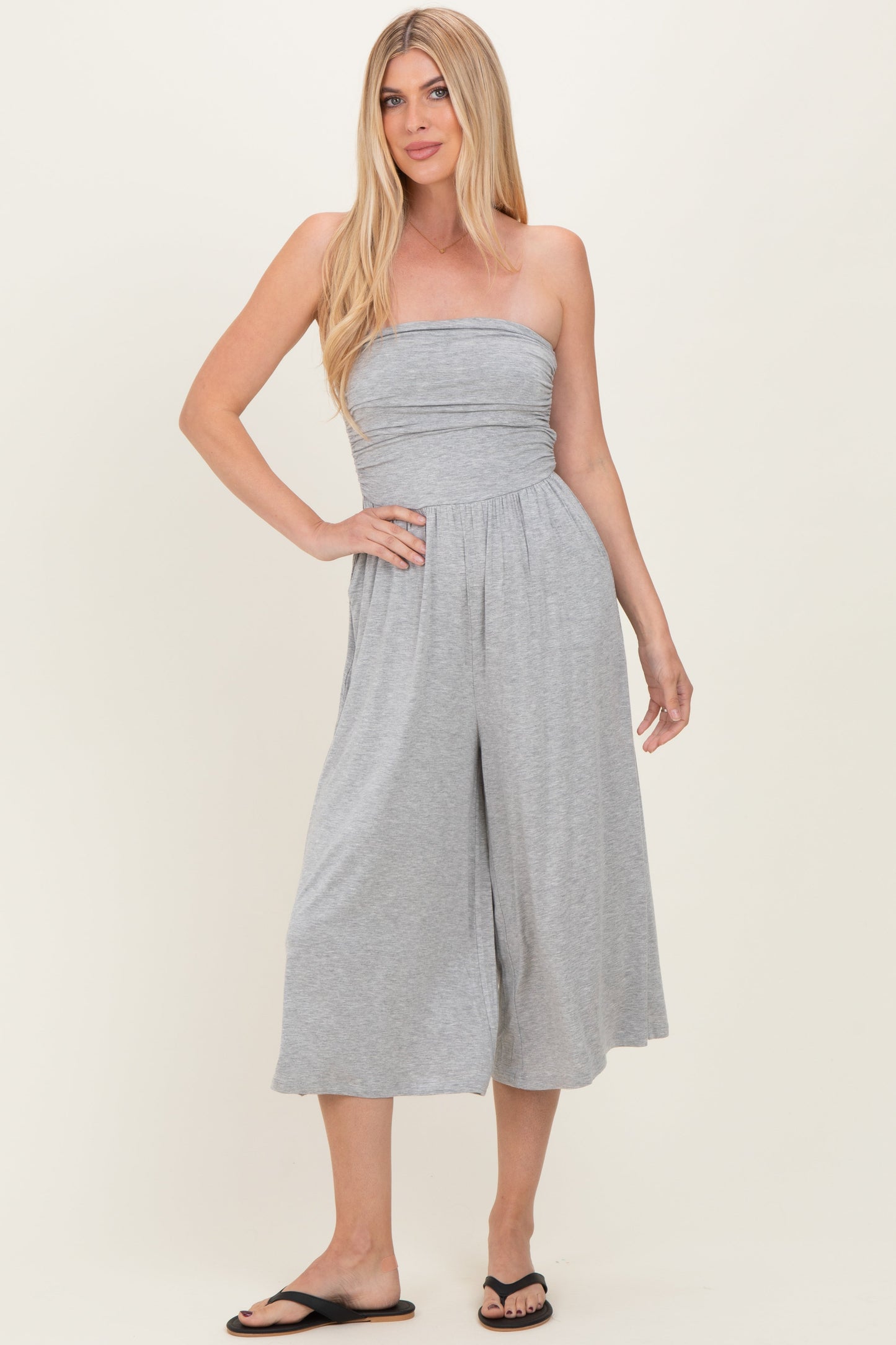 Heather Grey Double Layered Strapless Tube Top Maternity Jumpsuit