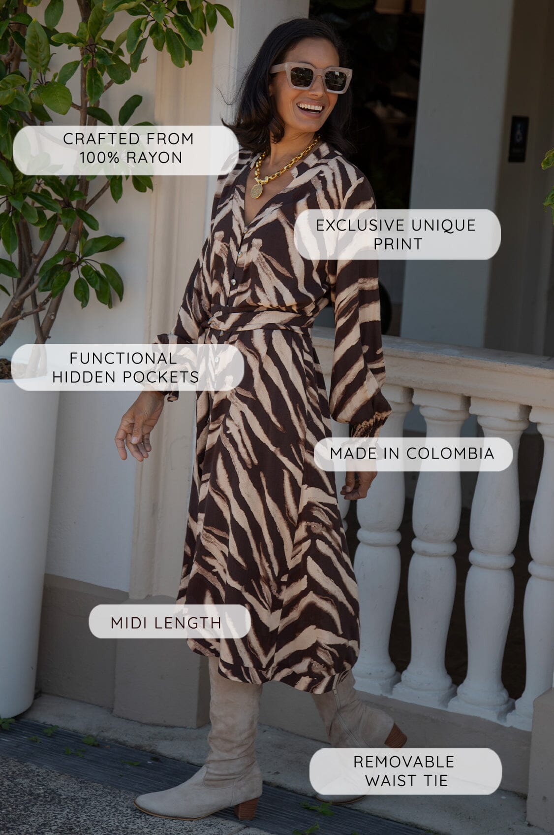 Evelyn Animal Print Long Sleeve Dress in Chocolate