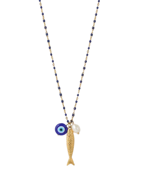 Fish for Luck. Enamel and Evil Eye Necklace