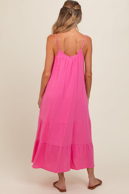 Fuchsia Tiered Hem Maternity Midi Dress