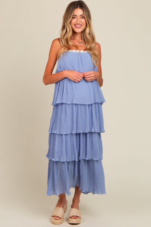 Periwinkle Ruffle Tiered Maternity Maxi Dress