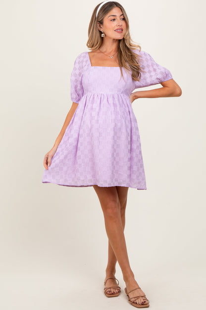 Lavender Smocked Back Textured Babydoll Maternity Mini Dress