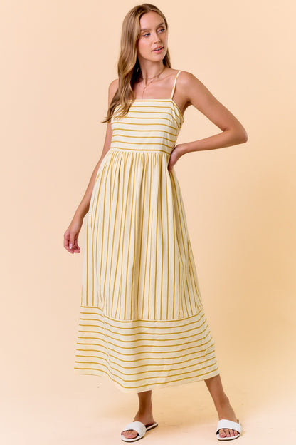 Yellow Striped Sleeveless Maternity Maxi Dress
