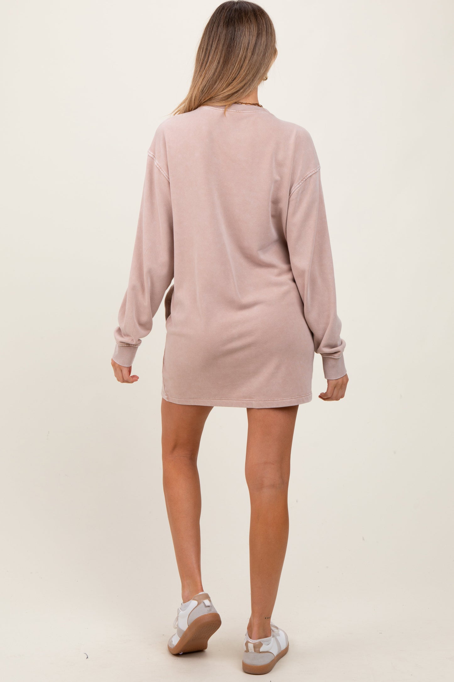 Taupe Long Sleeve Oversized Sweatshirt Maternity Mini Dress