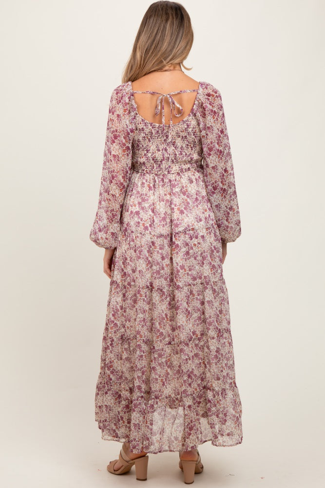 Mauve Floral Floral Chiffon Maternity Maxi Dress