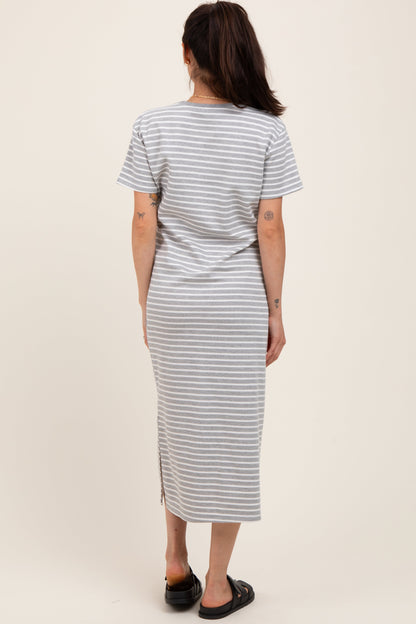 Heather Grey Striped Short Sleeve Maternity T-Shirt Midi Dress