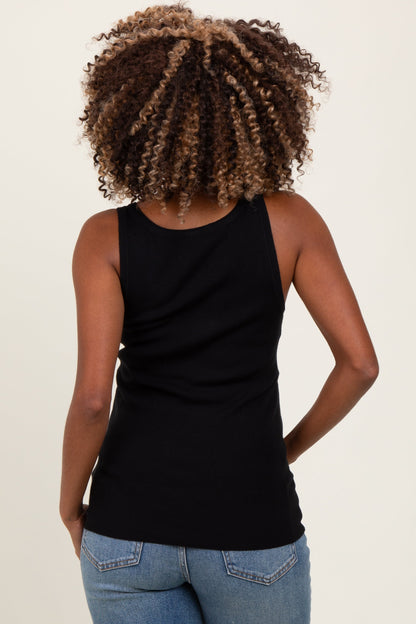 Black Ribbed Knit Button Maternity Tank Top