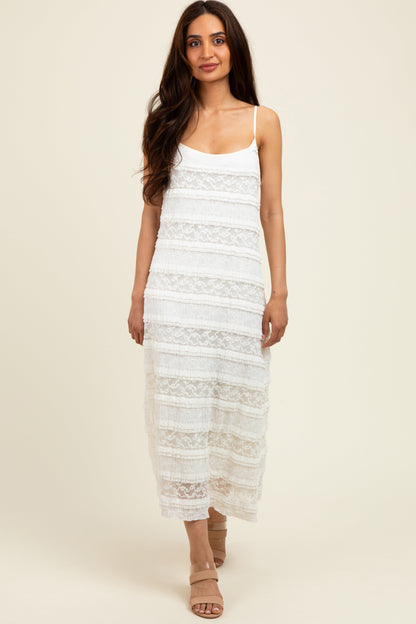 Cream Lace Ruffle Trim Tiered Maternity Midi Dress