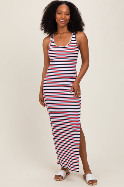 Multicolor Striped Side Slit Maternity Maxi Dress