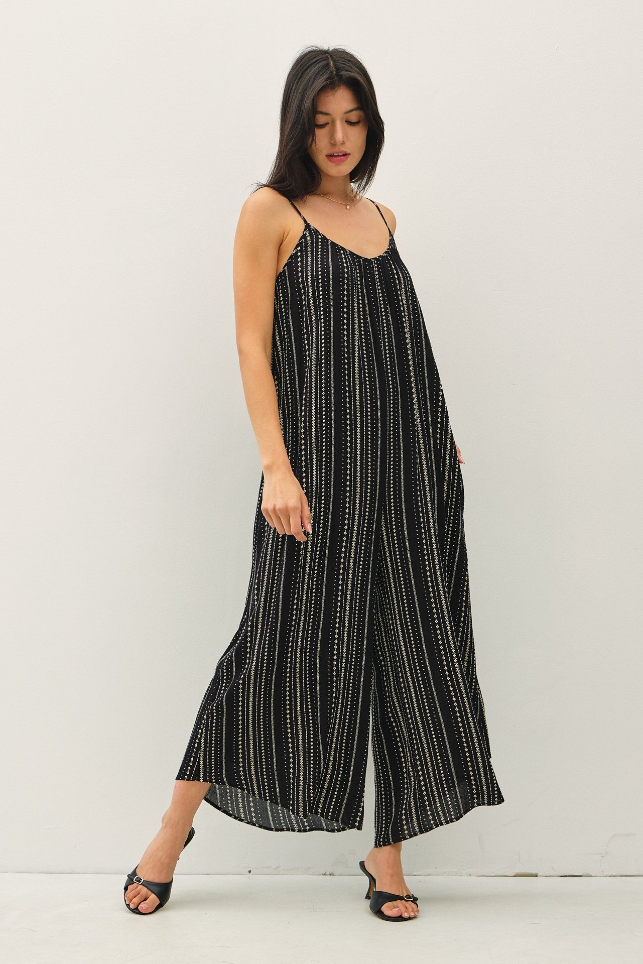 Black Printed Sleeveless Wide Leg Maternity Jumpsuit