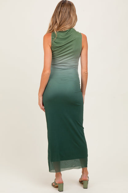 Forest Green Ombre Mesh Ruched Sleeveless Maternity Midi Dress