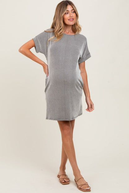 Charcoal Ribbed Short Sleeve T-Shirt Maternity Dress