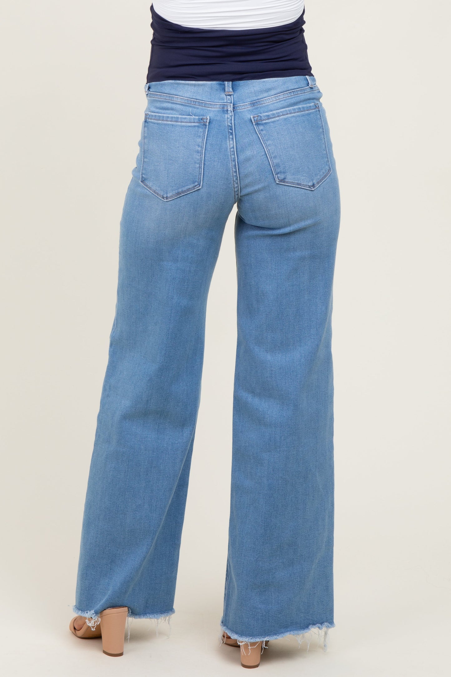 Medium Blue High Rise Frayed Hem Wide Leg Maternity Jeans