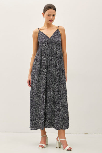 Navy Paisley Print Sleeveless Side Slit Maternity Maxi Dress