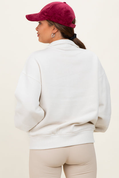 Ivory French Terry Quarter Zip Maternity Pullover