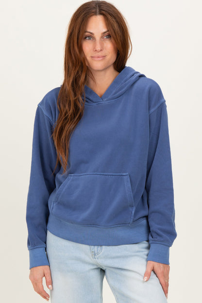 Navy Soft Fleece Maternity Pocket Hoodie