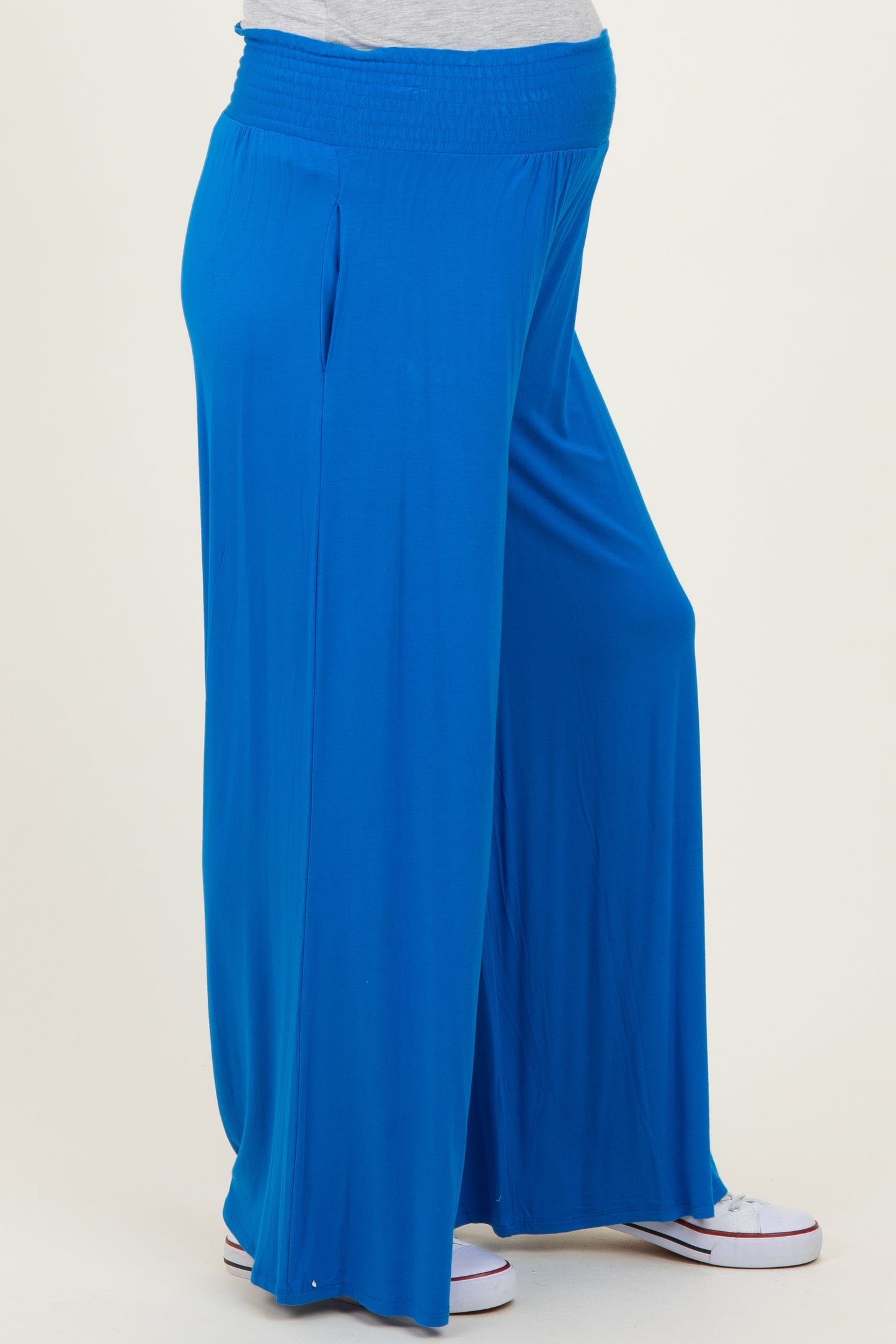 Blue Smocked Waist Wide Leg Maternity Pants