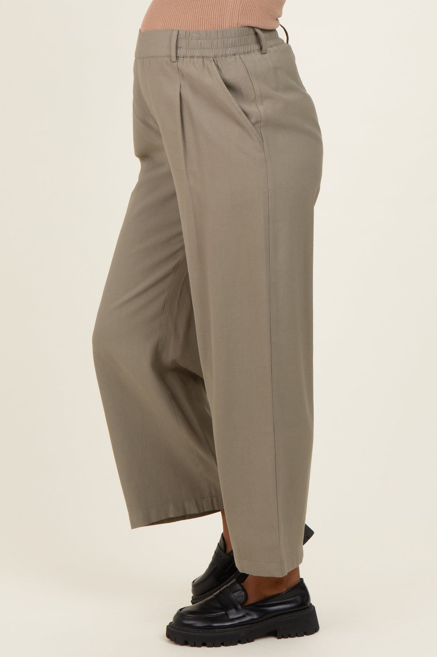 Olive Elastic Waistband Maternity Trousers