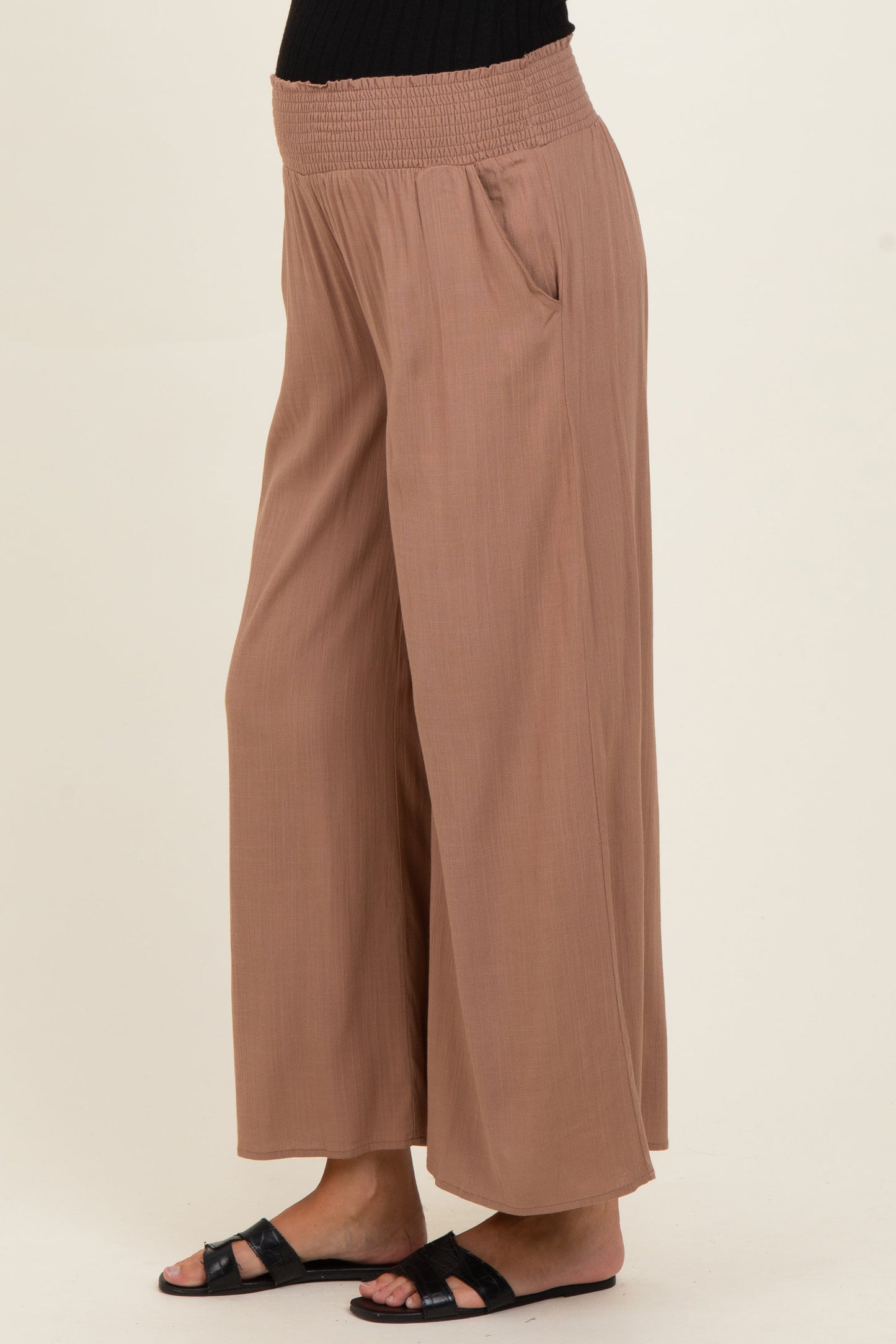 Cocoa Smocked Waistband Wide Leg Maternity Lounge Pants