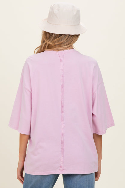 Pink Washed Oversized Crew Neck Maternity Top