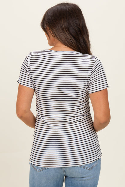 Black Stripe Scoop Neck Henley Maternity Top