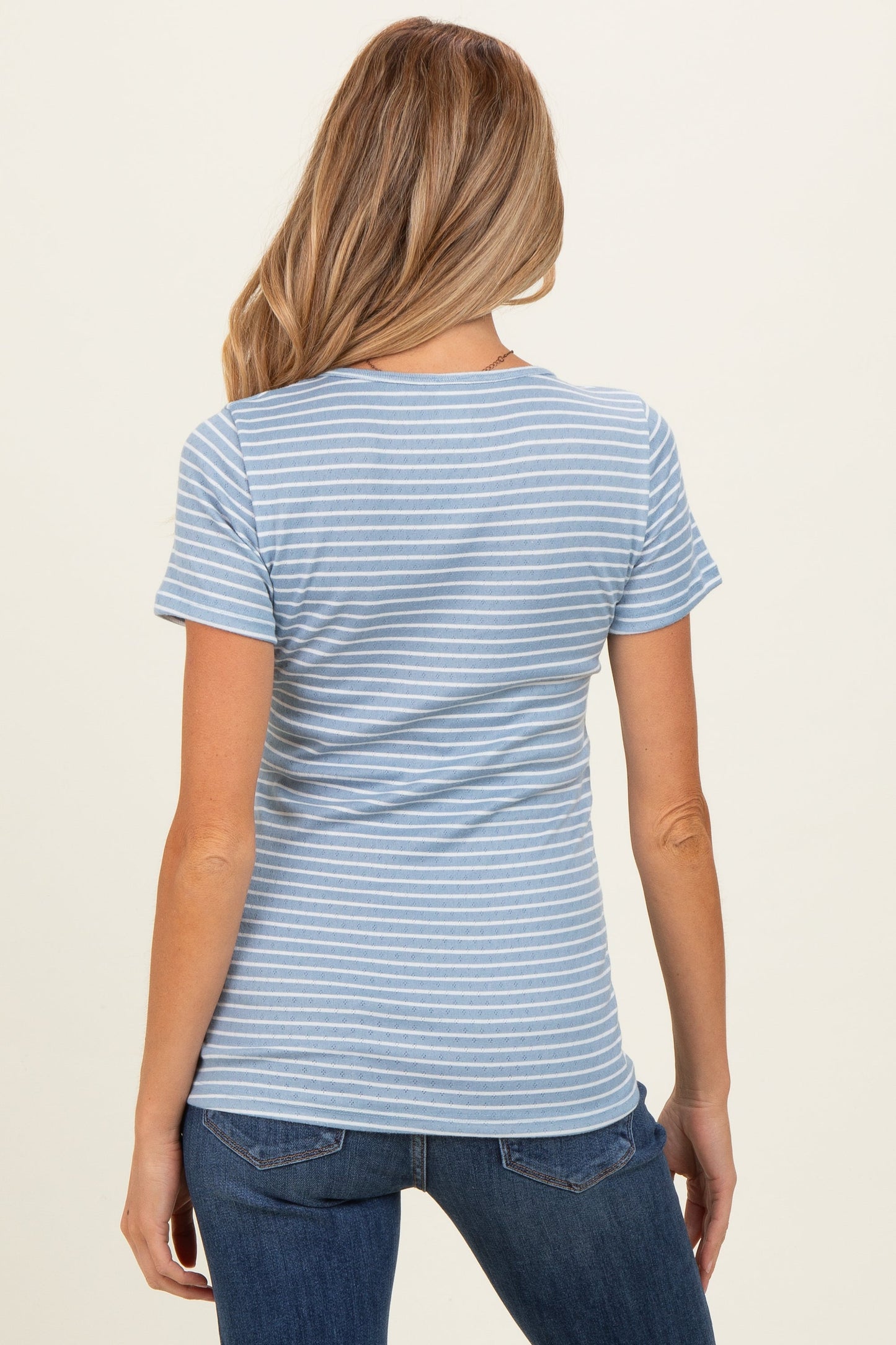 Blue Stripe Scoop Neck Henley Maternity Top