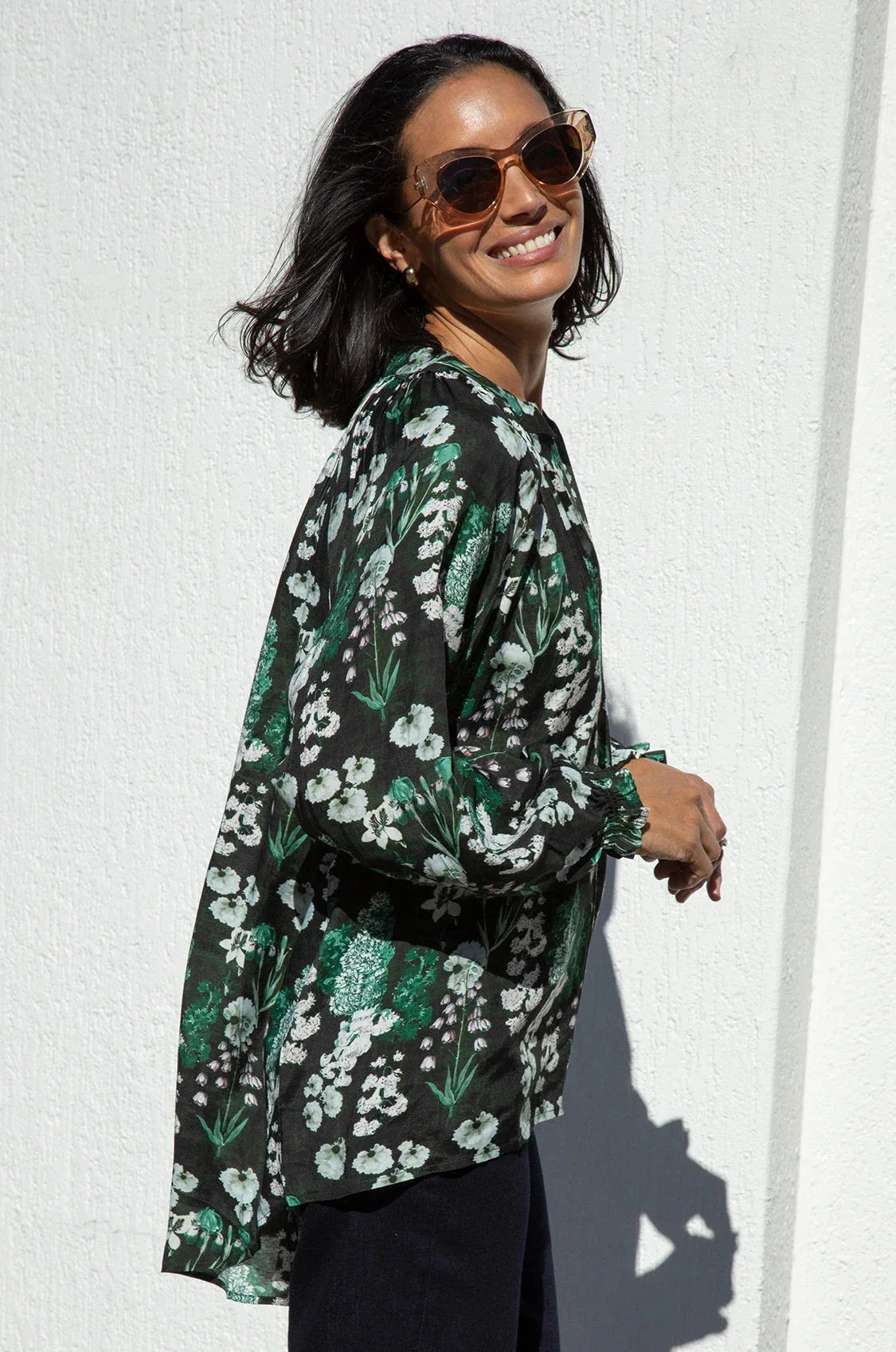 Lissy Floral Long Sleeve Top Military Green