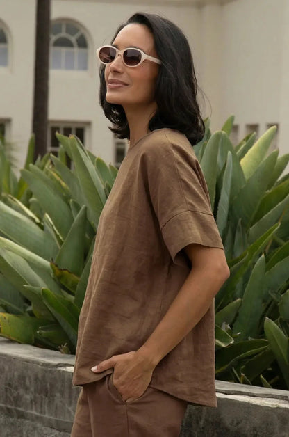 Gemma Short Sleeve Round Neck Top Khaki