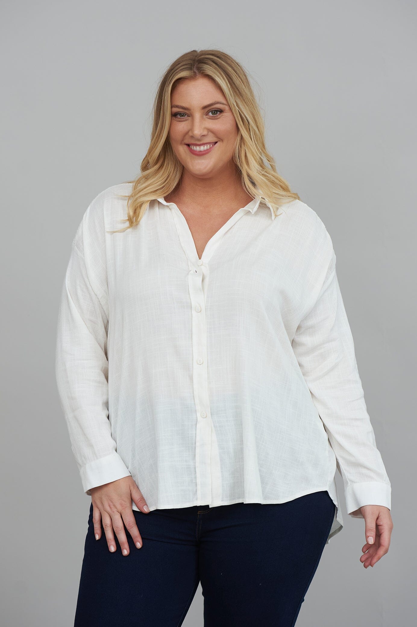 Wendy Long Sleeve Collared Shirt Ivory