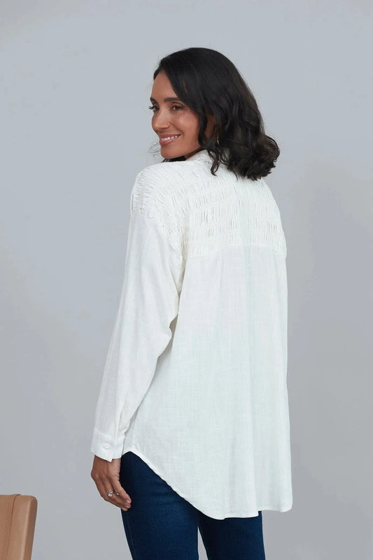 Wendy Long Sleeve Collared Shirt Ivory