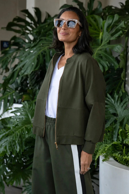 Ariana Zip Through Bomber Jacket Olive