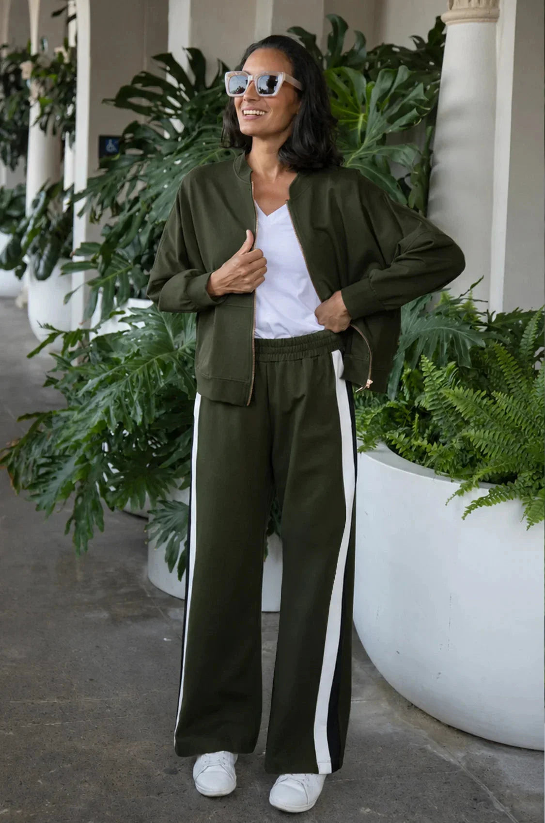 Ariana Zip Through Bomber Jacket Olive