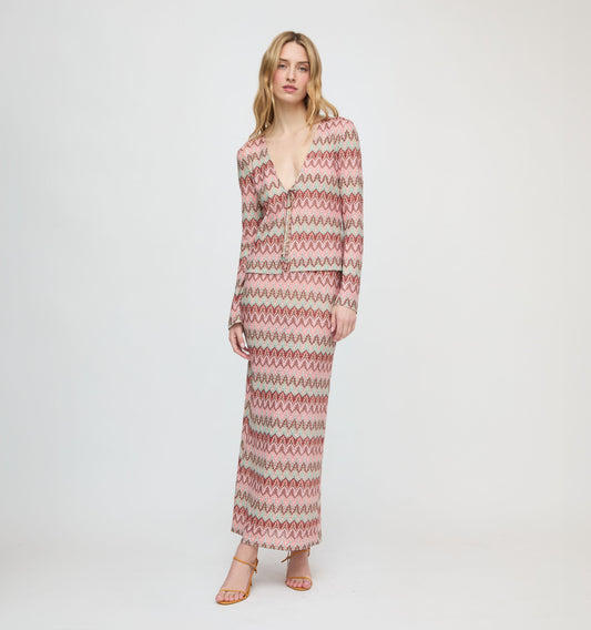 The Zoey Maxi Skirt - Pink Multi Smooth Shimmer Knit