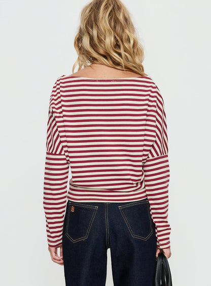 Deora Cinched Long Sleeve Top Red Stripe