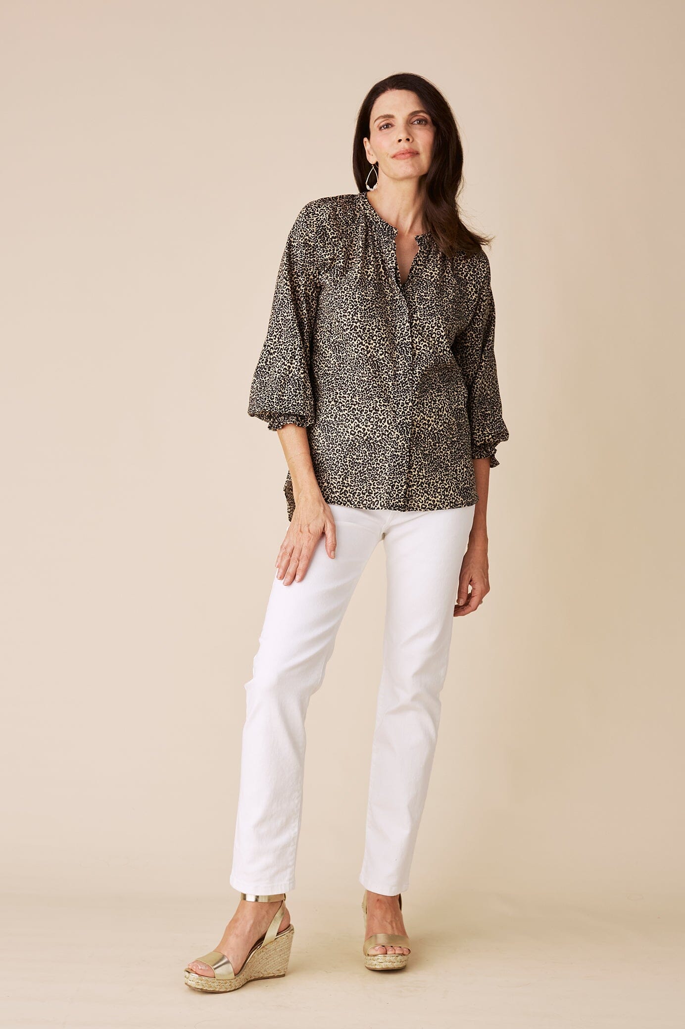 Tasha Animal Print Top Camel