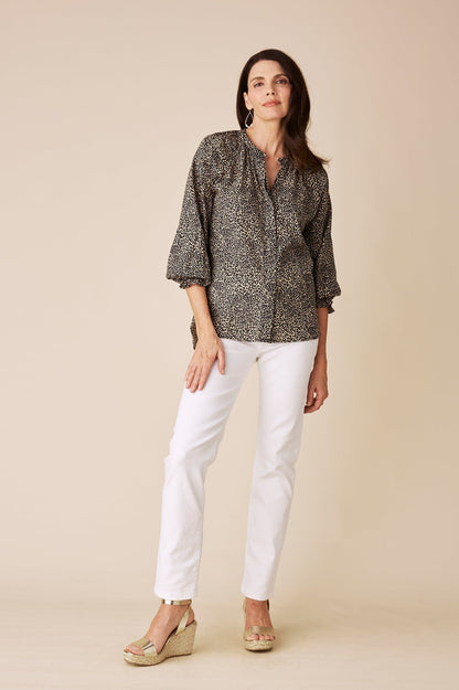 Tasha Animal Print Top Camel