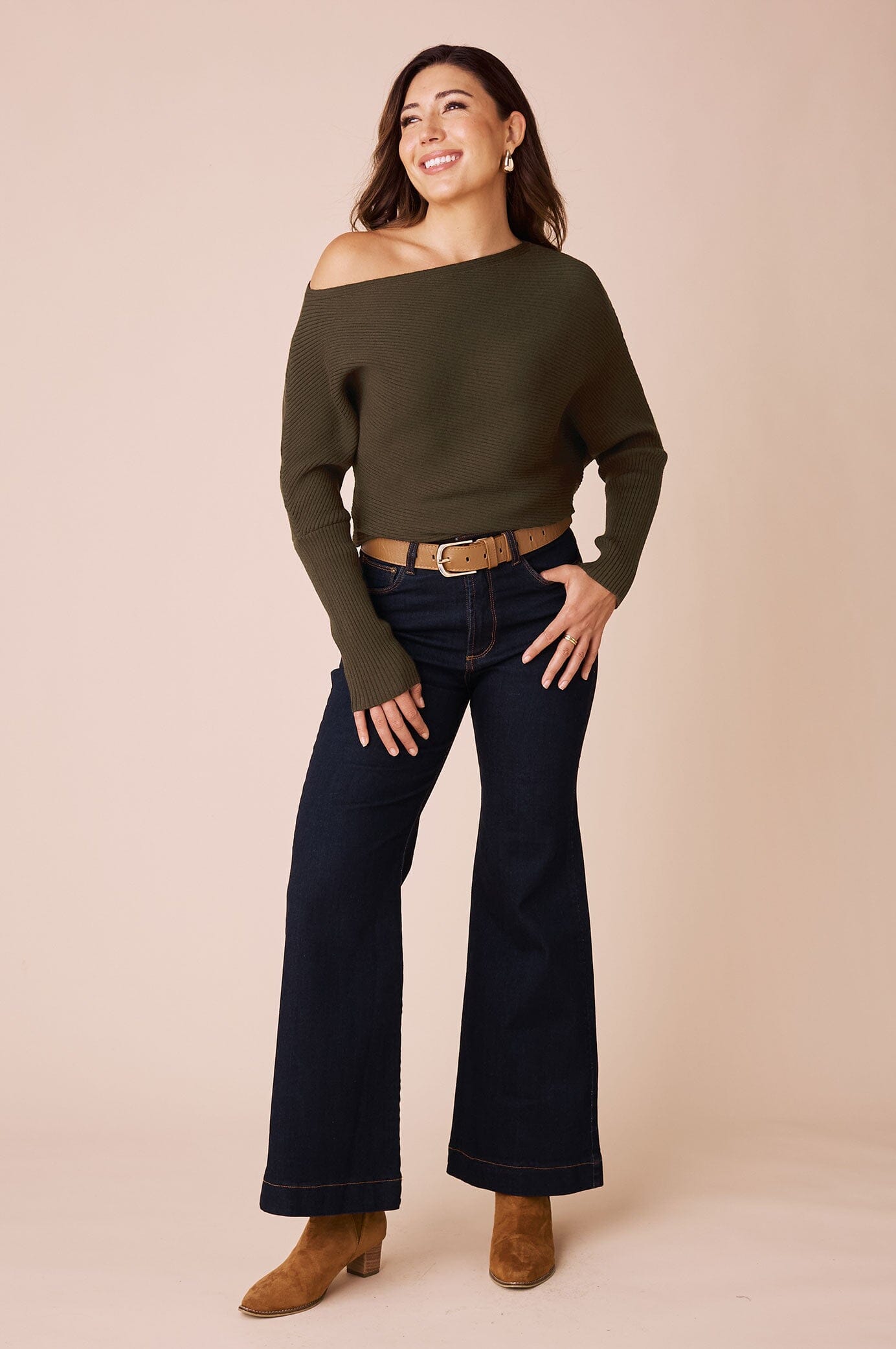 Lily Off Shoulder Jumper Olive