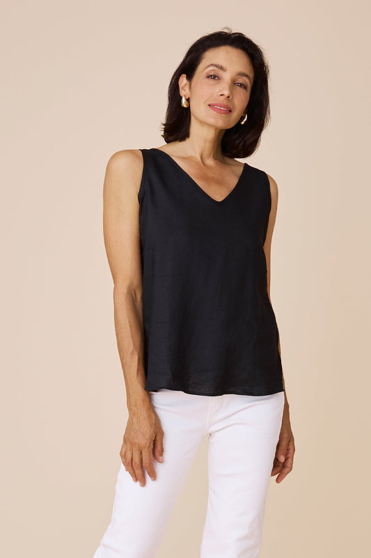Zoe Linen Sleeveless Top Black