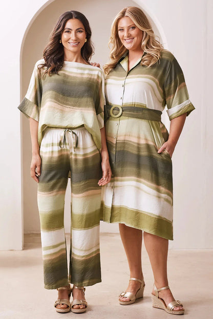 Casey Straight Leg Pants Irene Print in Olive & White