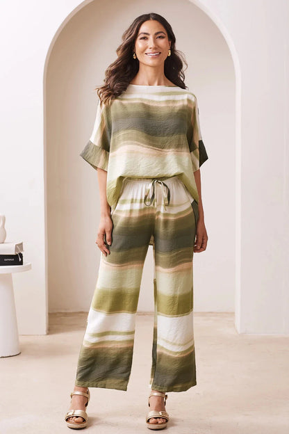 Casey Straight Leg Pants Irene Print in Olive & White