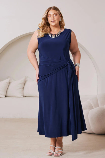 Angelica Sleeveless Midi Dress in Navy