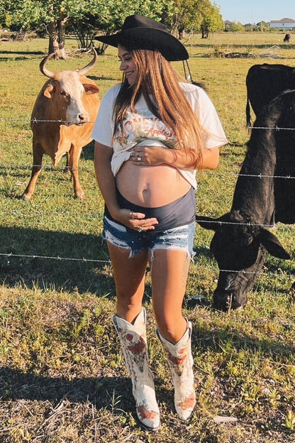 PinkBlush Navy Blue Distressed Maternity Denim Shorts