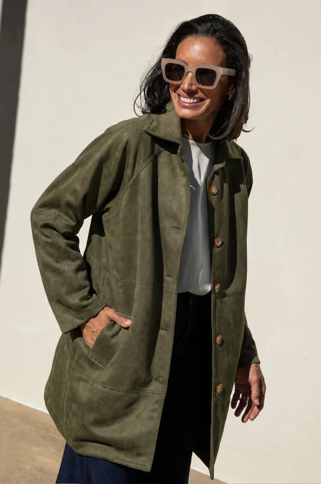Vanessa Faux Suede Coat Olive