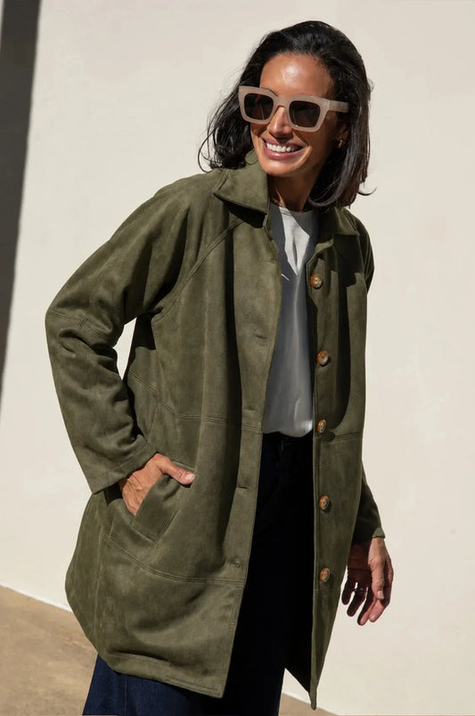 Vanessa Faux Suede Coat Olive