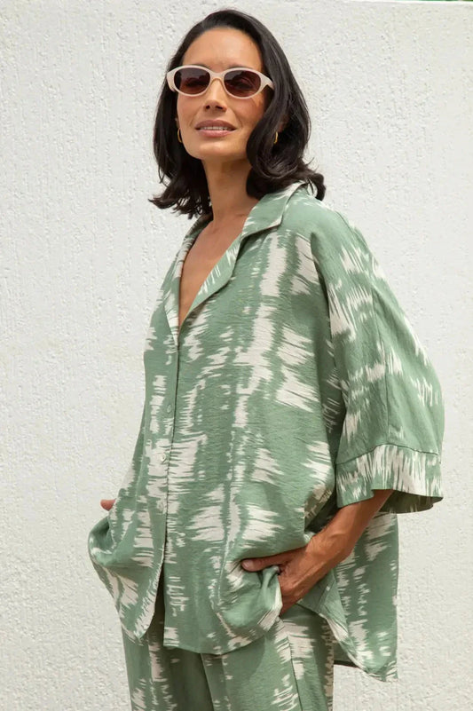 Campania Collared Short Sleeve Top Sage