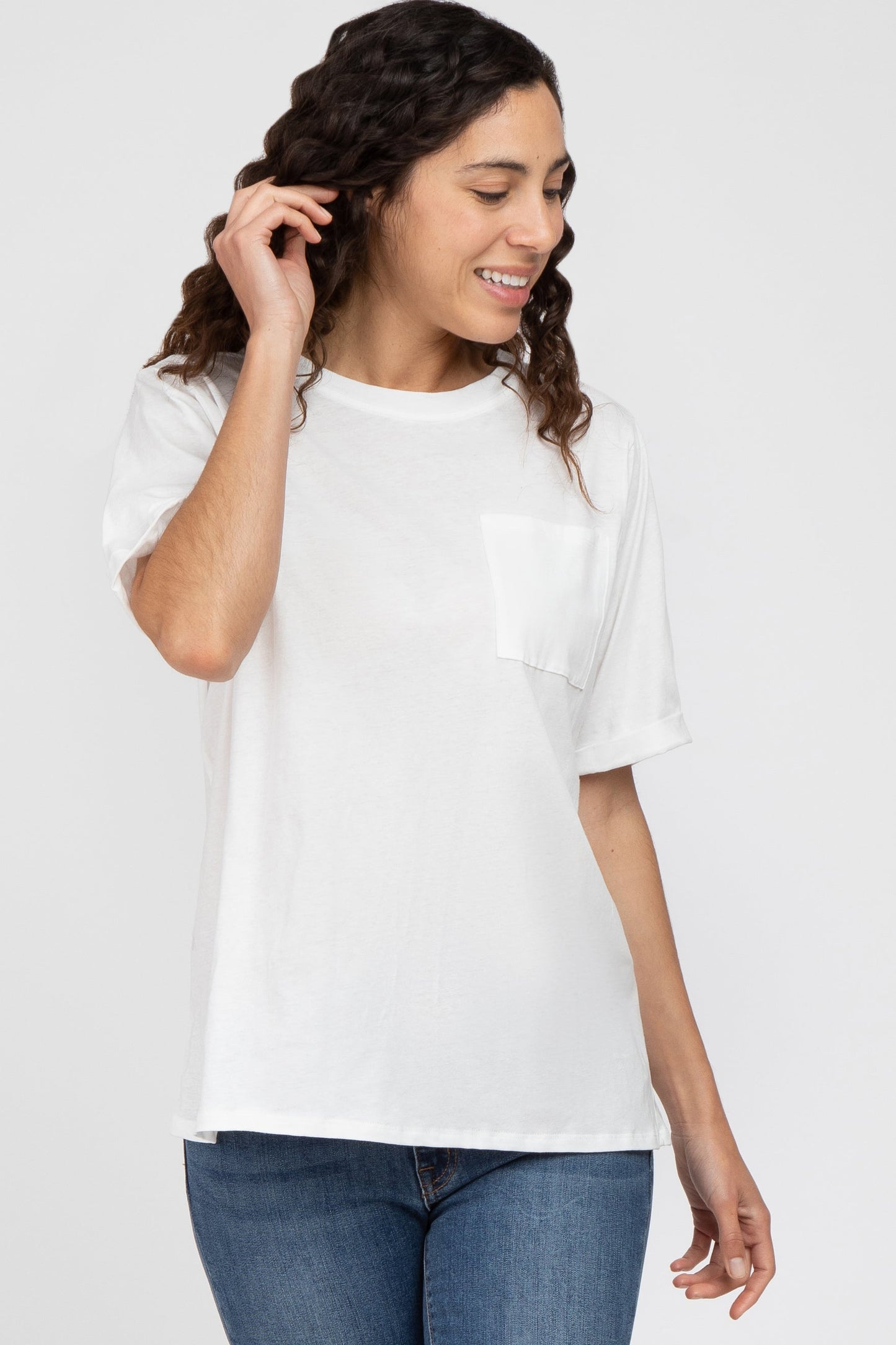 White Oversized Pocket Front Short Sleeve Maternity Top