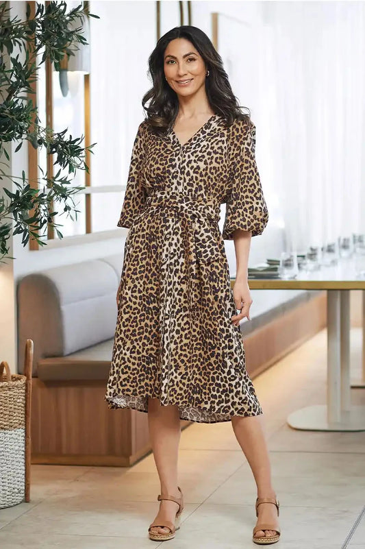 Arianna 3/4 Sleeve Animal Print Dress