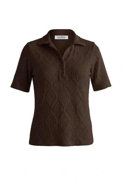 Coco Knitted Short Sleeve Collared Top Chocolate