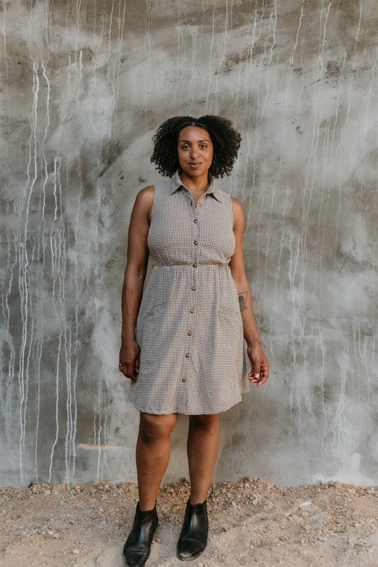 Mona Dress in Black & Oat Cotton Gingham