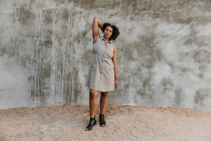 Mona Dress in Black & Oat Cotton Gingham